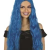 Blå lang bølget paryk