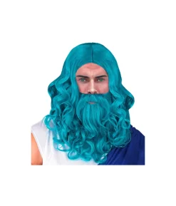 Blå Neptun paryk og skæg