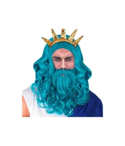 Blå Neptun paryk og skæg