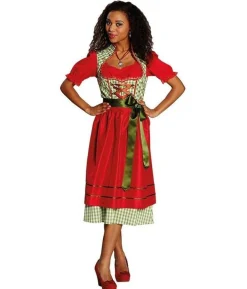 Dirndl kjole, rød og grøn