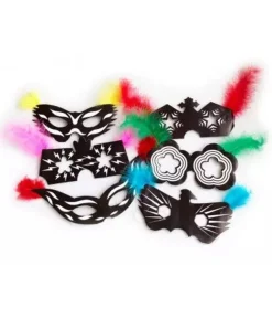Fastelavns maske med fjer, 6 stk