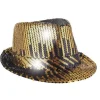 Fedora hat med pailletter, guld og sort
