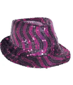 Fedorahat med pink og sorte pailletter