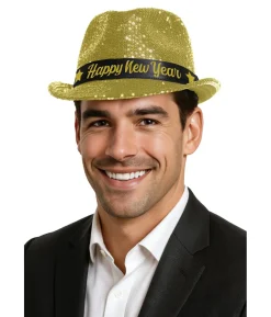 Happy New Year hat, guld pailletter