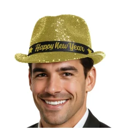 Happy New Year hat, guld pailletter