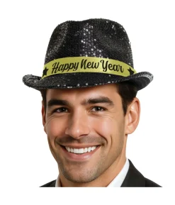 Happy New Year hat, sorte pailletter