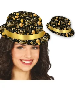 Happy New Year hat, sort og guld