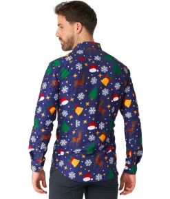 Juleskjorte Christmas icons blue
