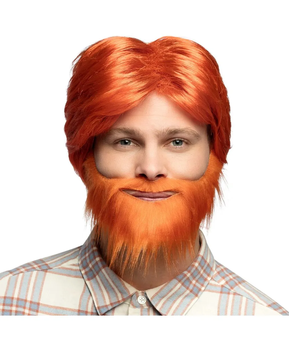 Orange paryk med skæg