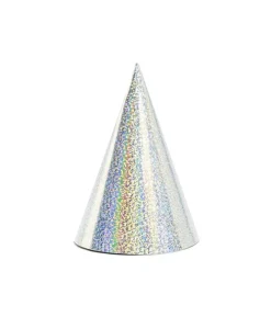 Partyhatte sølv holografisk, 6 stk