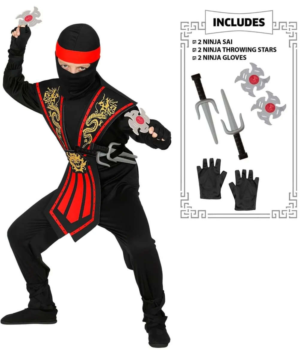 Rød kombat ninja kostume