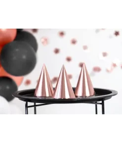 Rosegold partyhatte, 6 stk