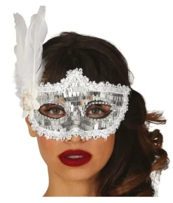 Sølv maske med fjer