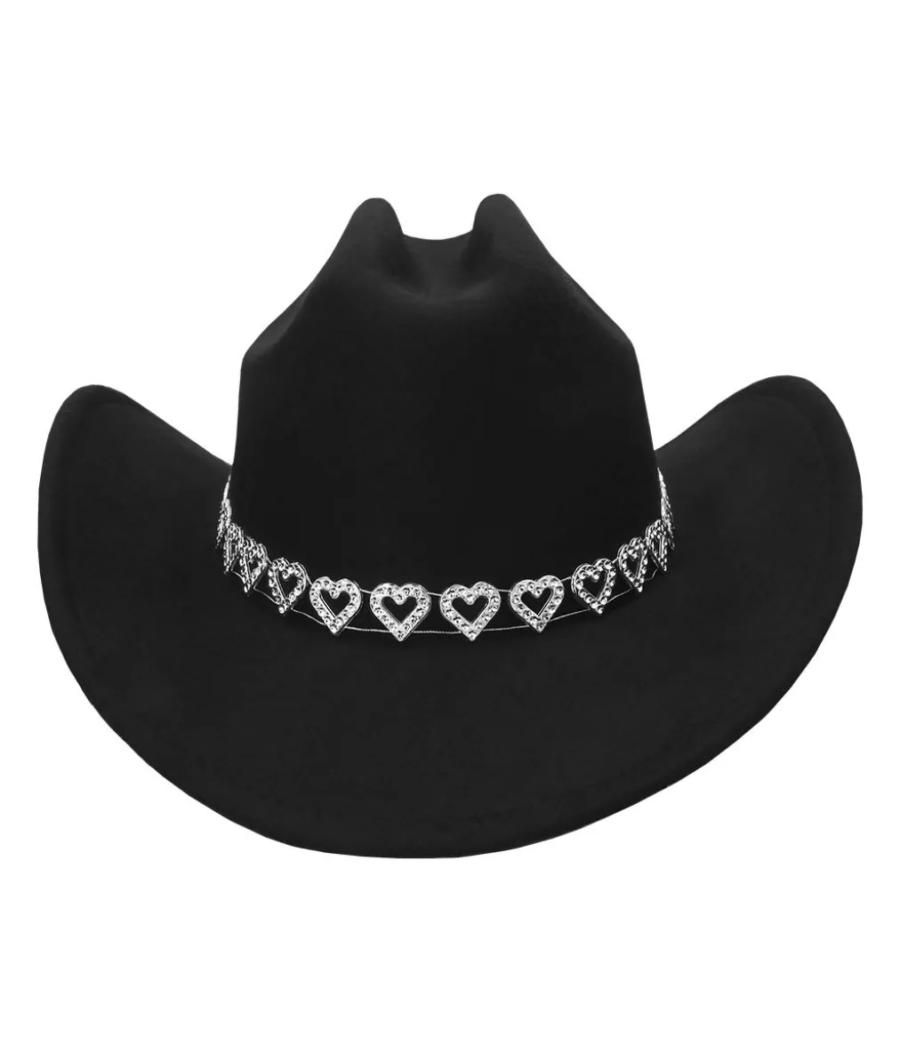 Sort cowboyhat med sølv hjerter