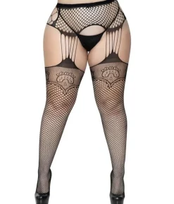 Sorte stockings med hofteholder 1X/2X