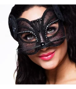 Sort katte halvmaske