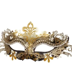 Sort og guld halvmaske med sten