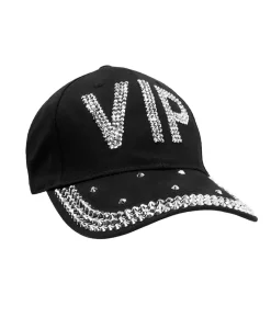 Sort VIP kasket med rhinsten